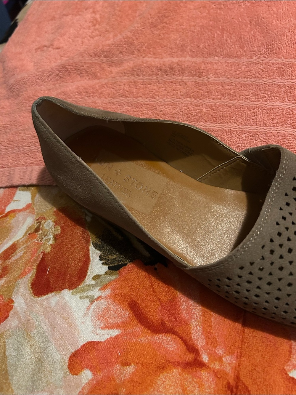 Sun + Stone Taupe Perforated Suede Slip-Ons - Picture 4 of 7